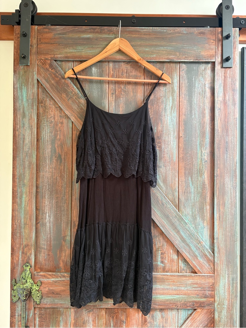 Vintage Black Embroidered Midi Dress